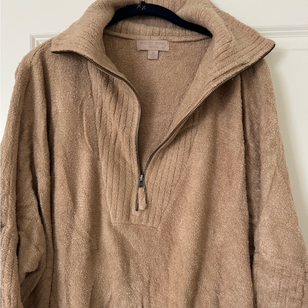 Barefoot Dreams Tan Zip-Up Sweater